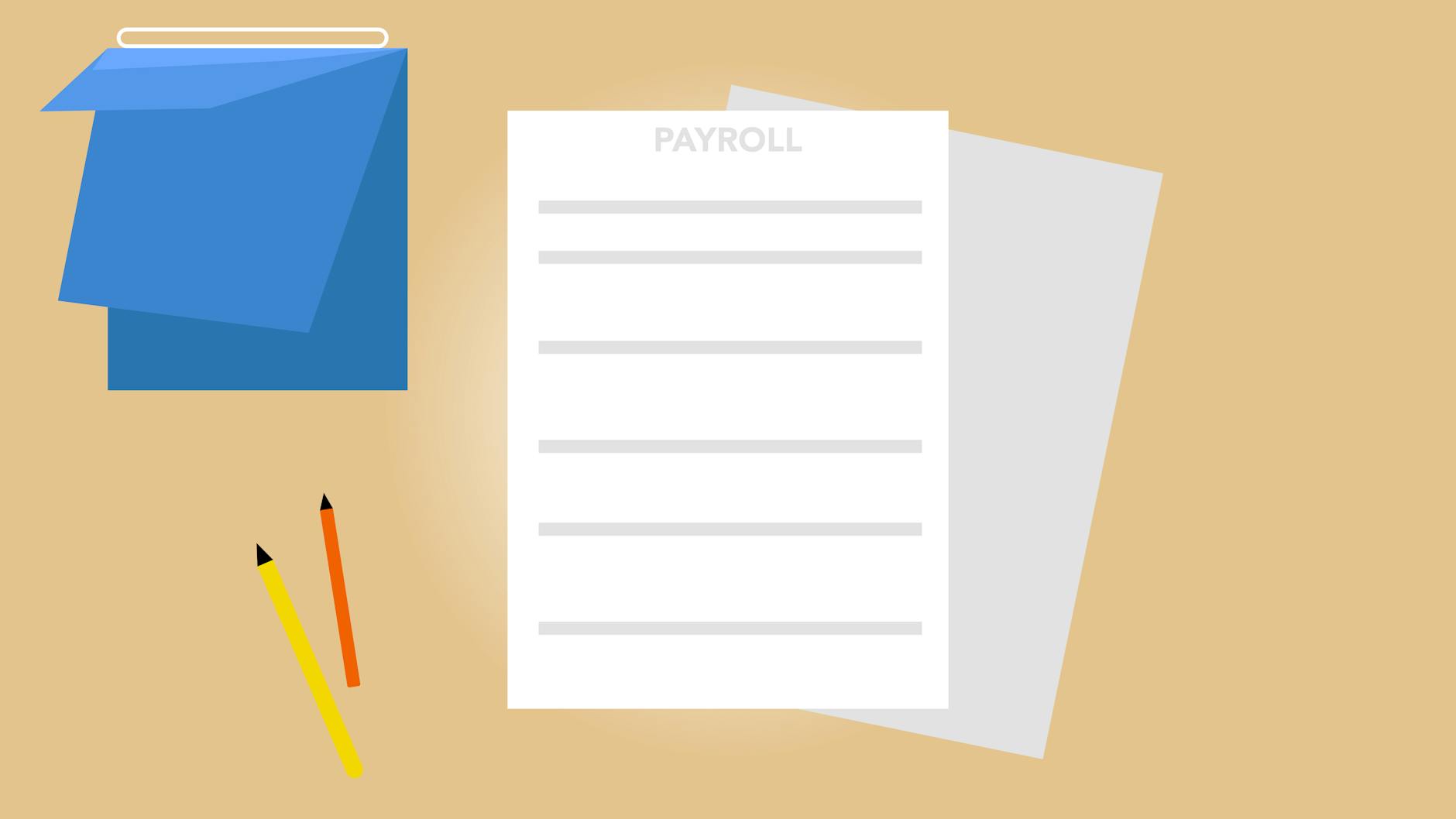 payroll documents and calendar arranged on table with pencils