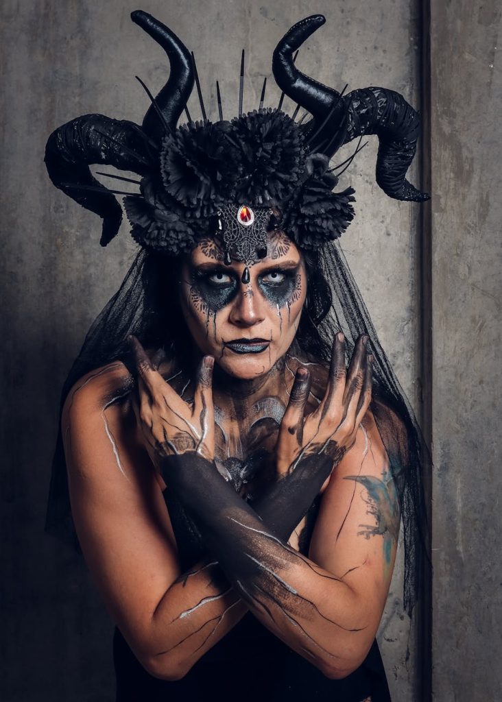 dramatic halloween makeup with horns