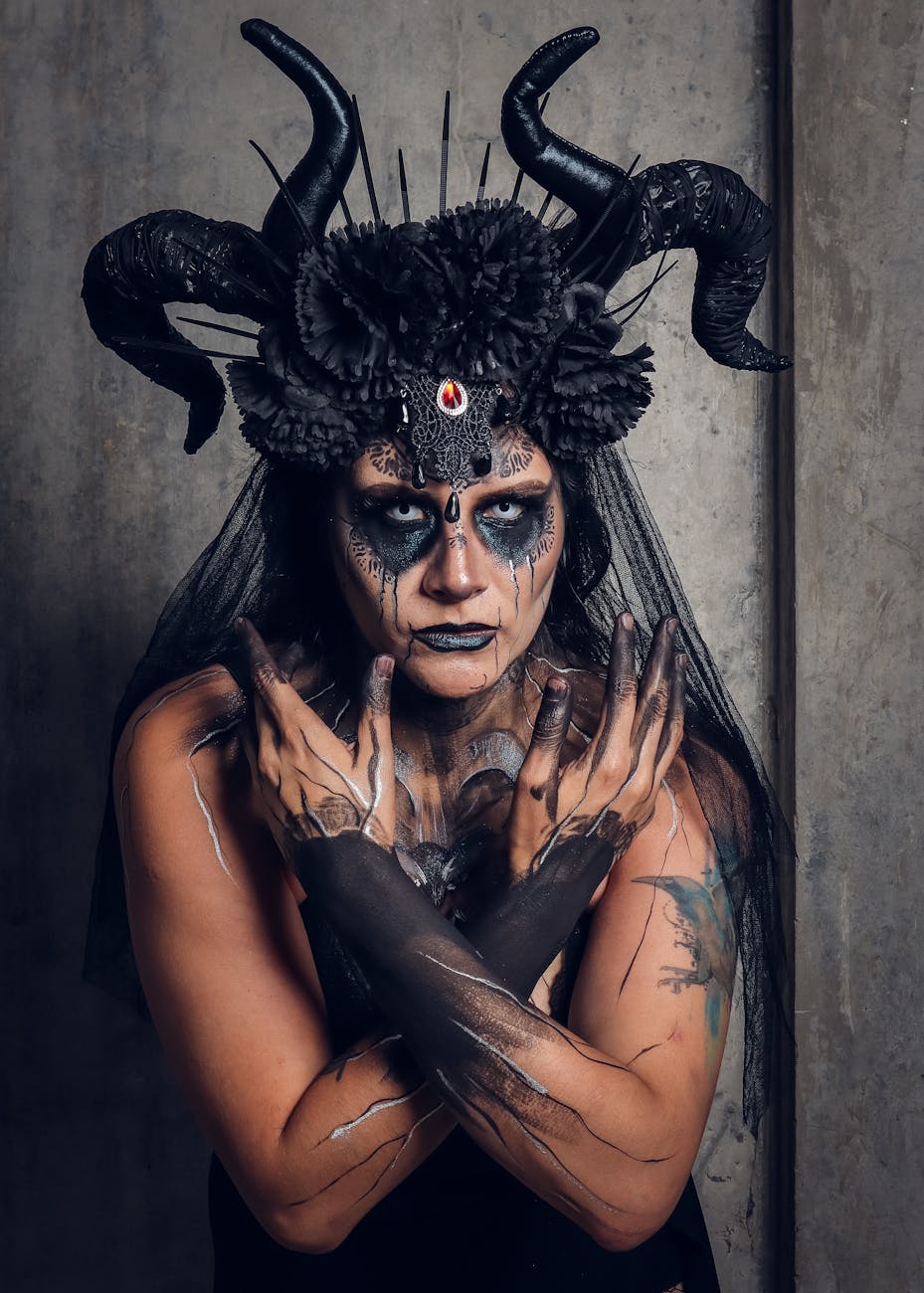 dramatic halloween makeup with horns